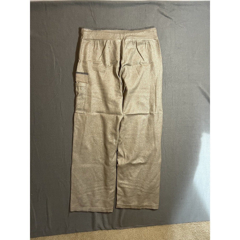 Chico's Women's Gold Shimmer Sparkle Drawstring Crop Wide Leg Activewear Pants - Picture 11 of 11
